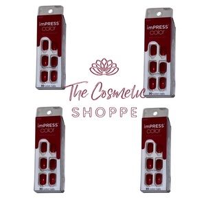 imPRESS Color Short Length Press-On Red Velvet Color Nails x 4 New!